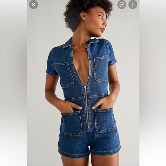Free People Pants - Free People Crvy Lennox Denin Romper Shortsuit Size 12
